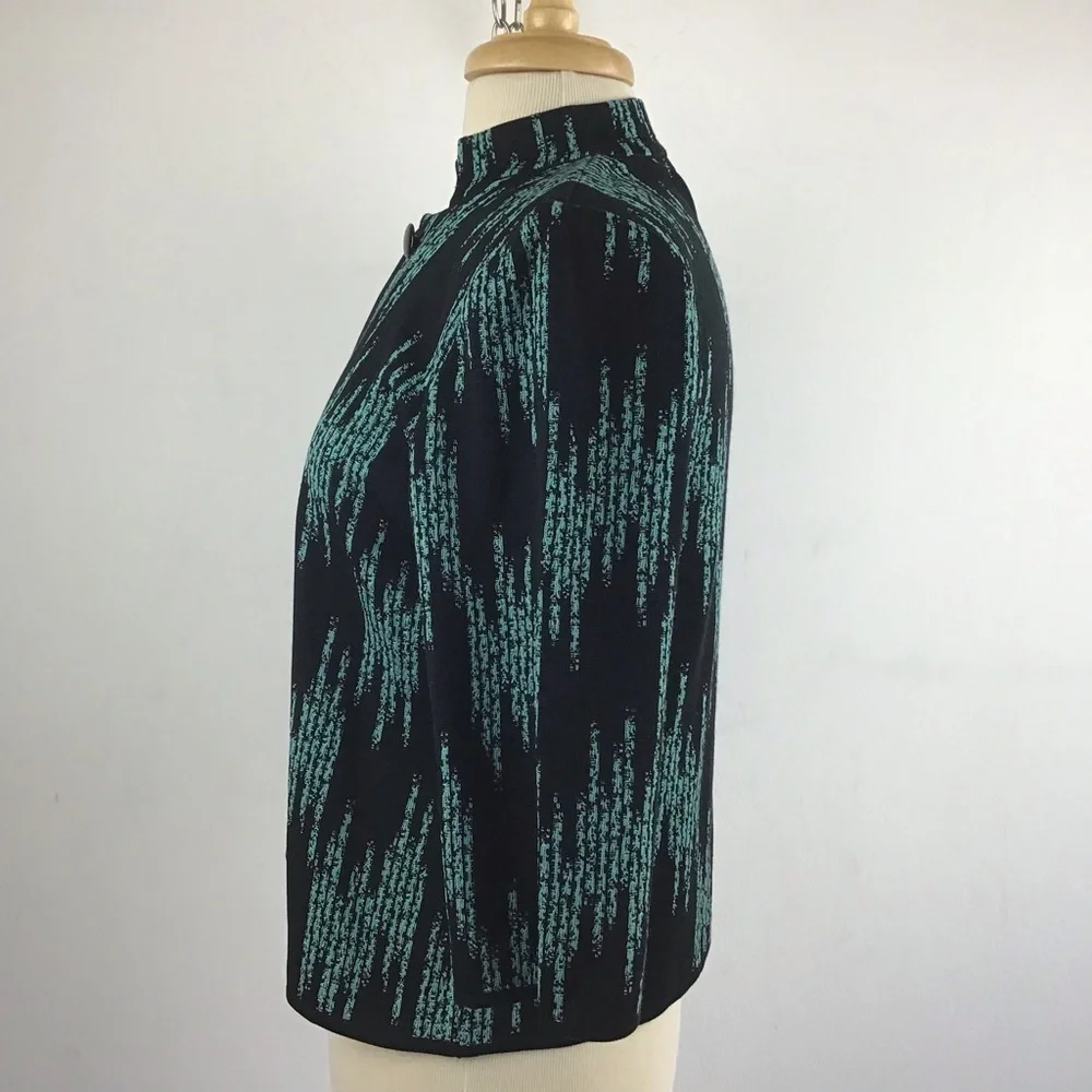 Ming Wang cropped knit black/turquoise 3/4 sleeve open front cardigan size s/m
